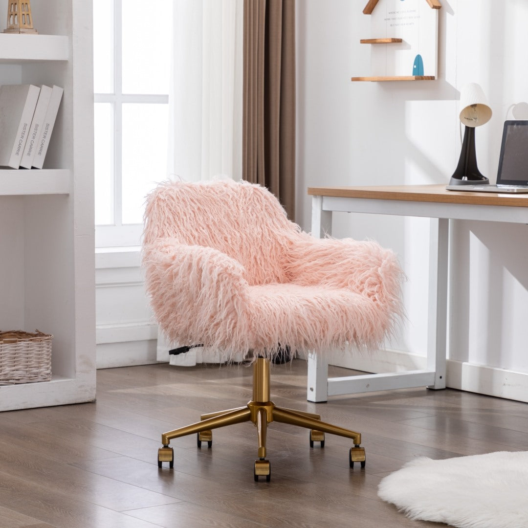Fluffy Office Chair Faux Fur Modern Swivel Desk Chair - Pink