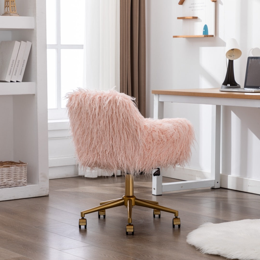 Fluffy Office Chair Faux Fur Modern Swivel Desk Chair - Pink