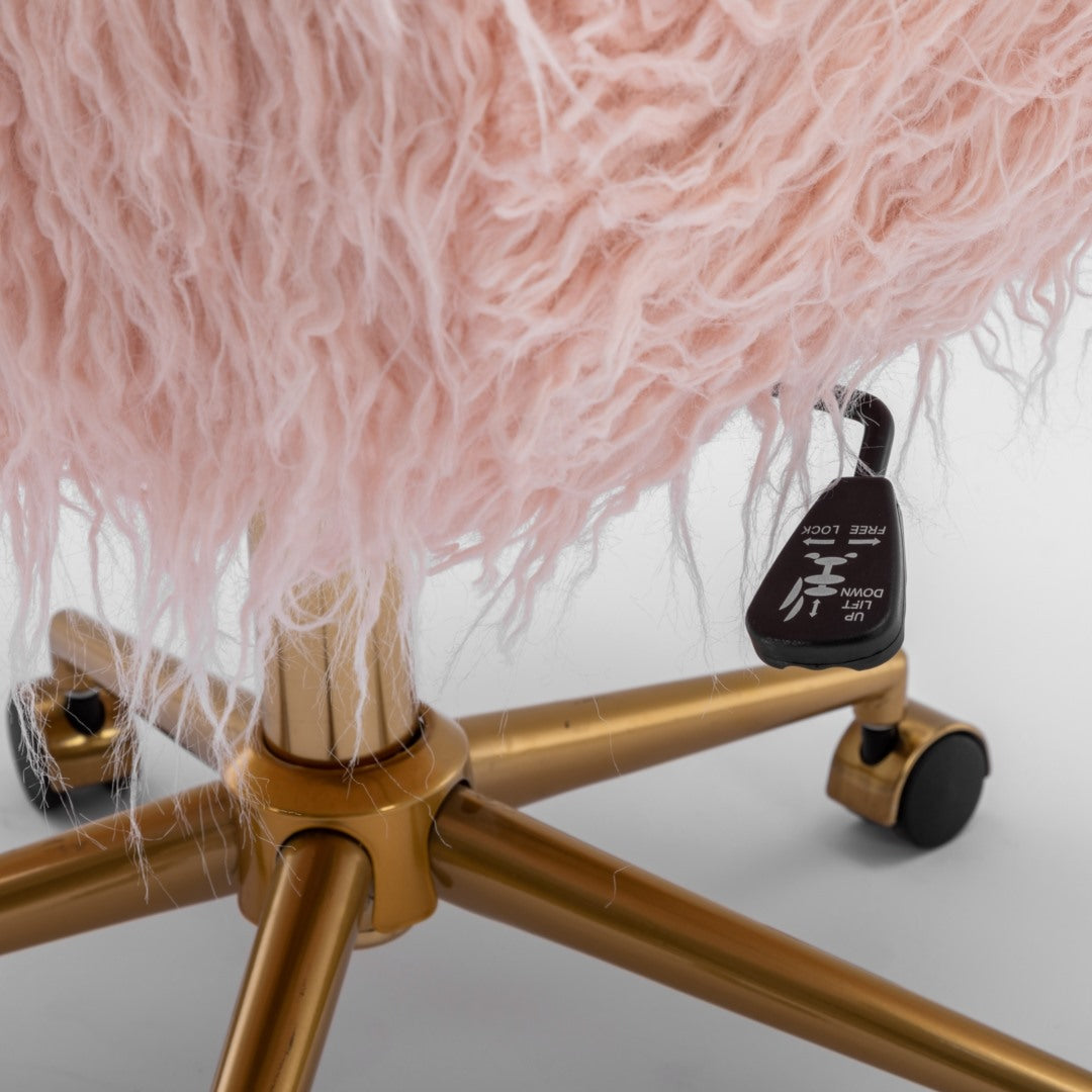 Fluffy Office Chair Faux Fur Modern Swivel Desk Chair - Pink