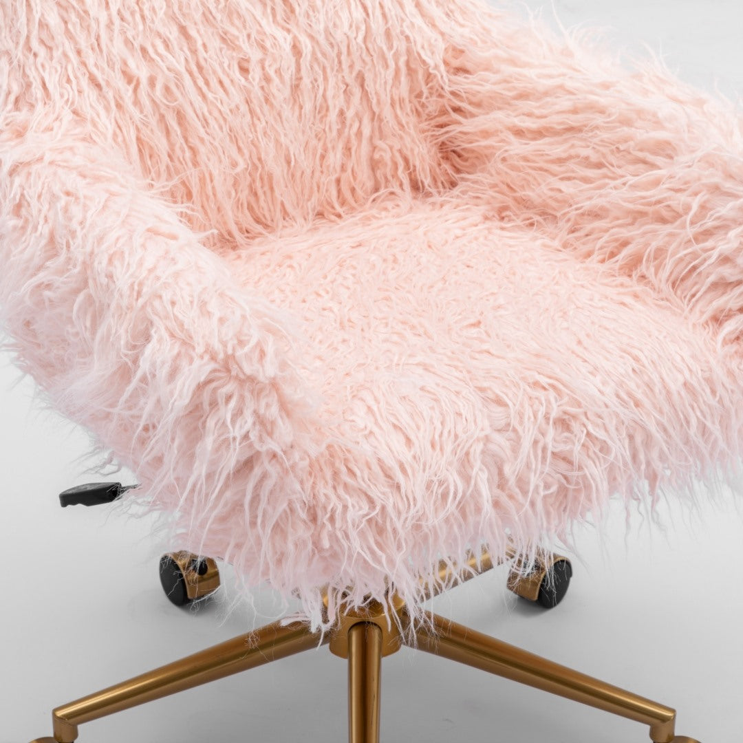 Fluffy Office Chair Faux Fur Modern Swivel Desk Chair - Pink