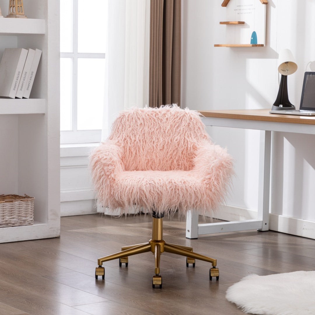 Fluffy Office Chair Faux Fur Modern Swivel Desk Chair - Pink