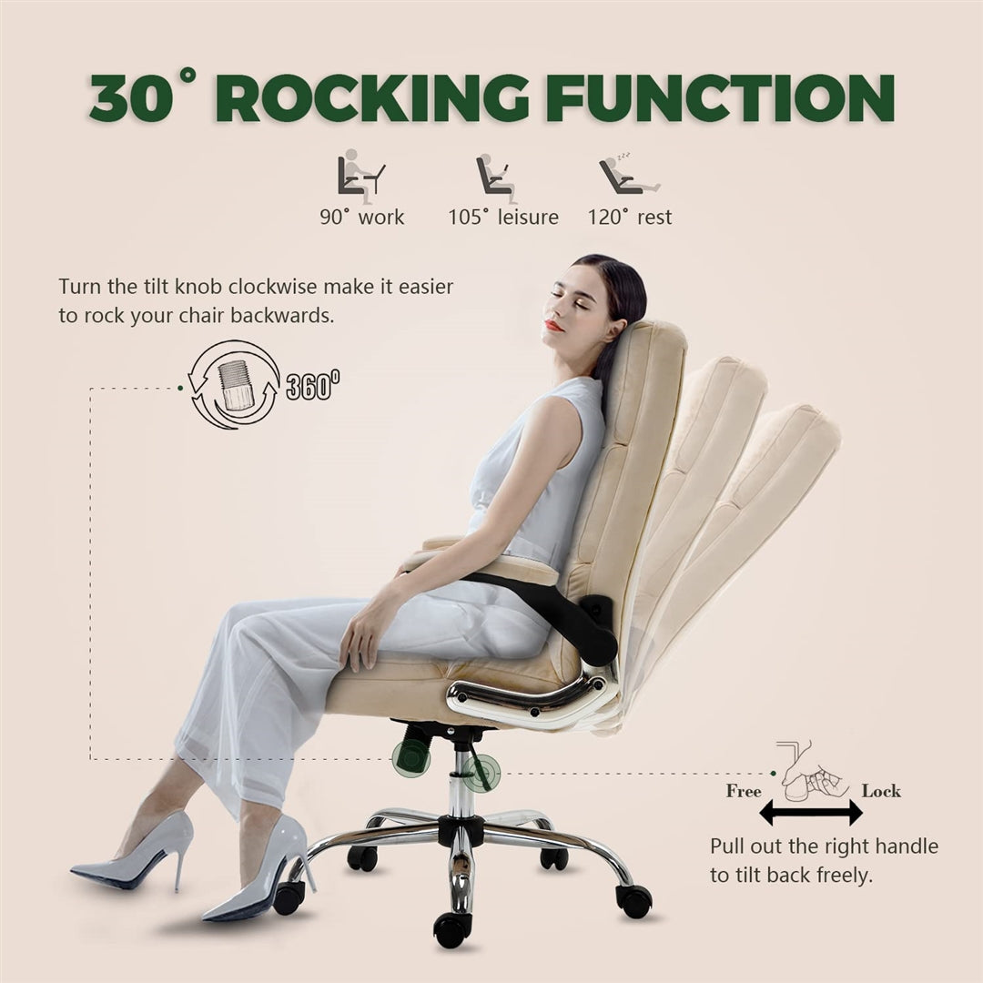 Marjorie Velvet Ergonomic Swivel Adjustable Office Chair - Beige