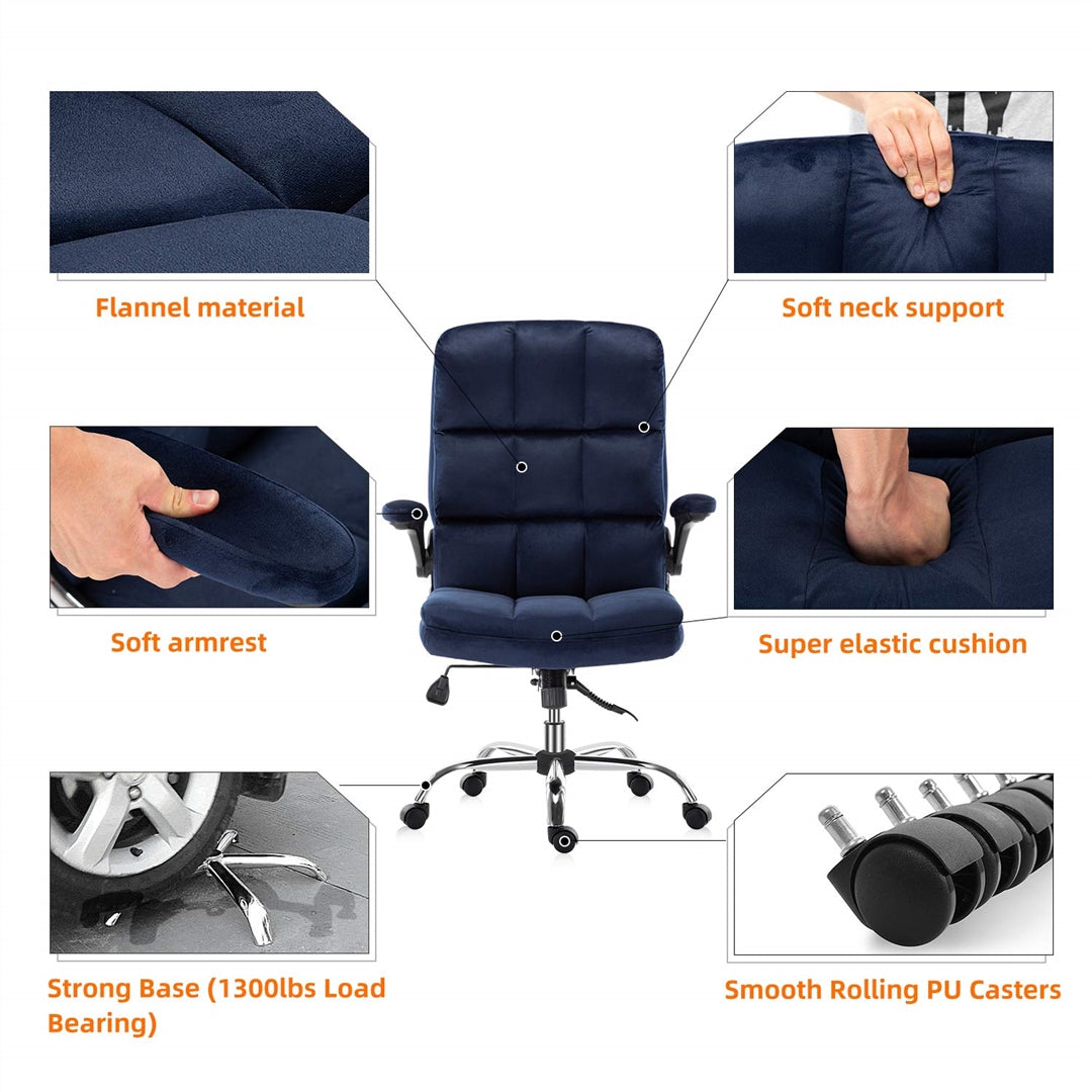 Marjorie Velvet Ergonomic Swivel Adjustable Office Chair - Blue