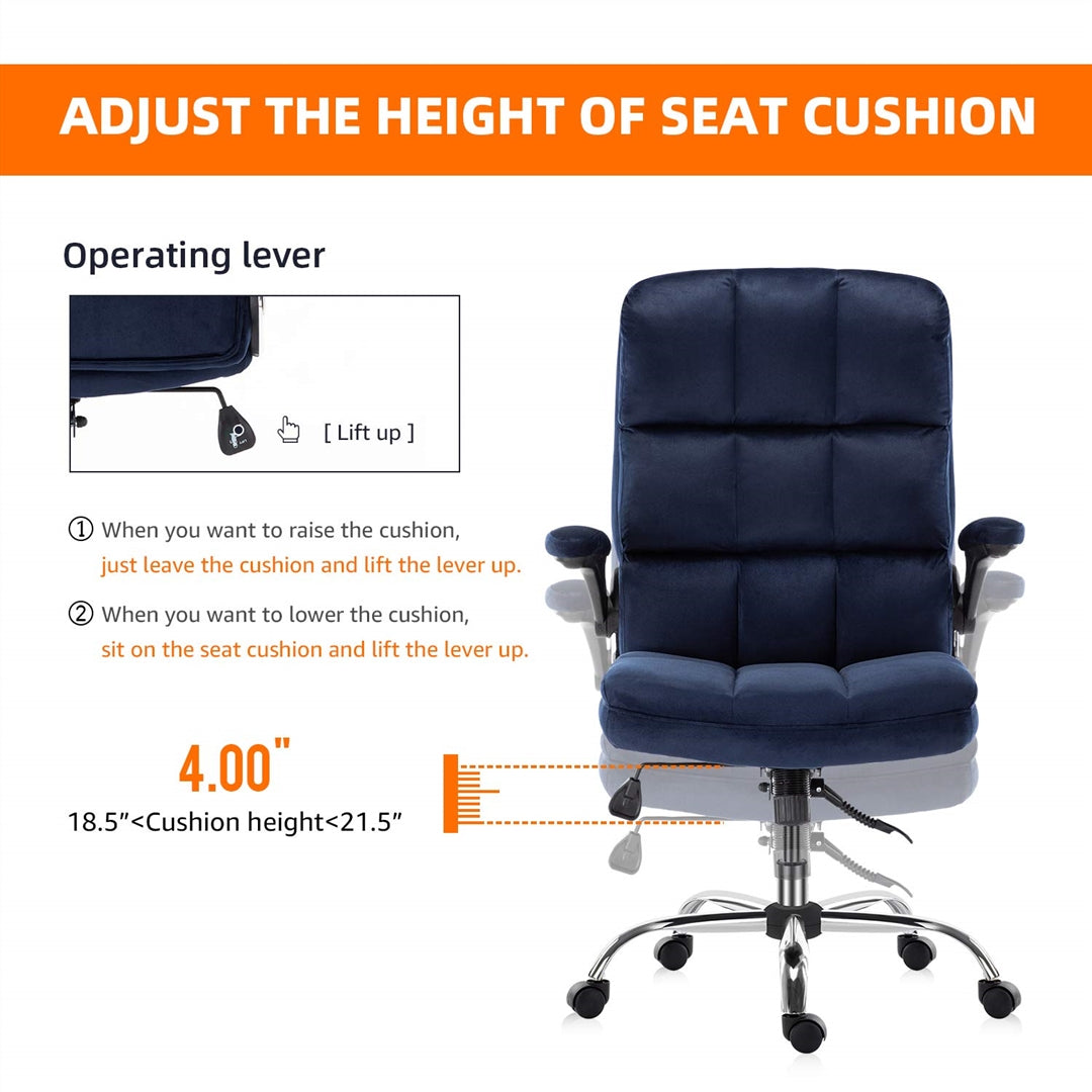 Marjorie Velvet Ergonomic Swivel Adjustable Office Chair - Blue