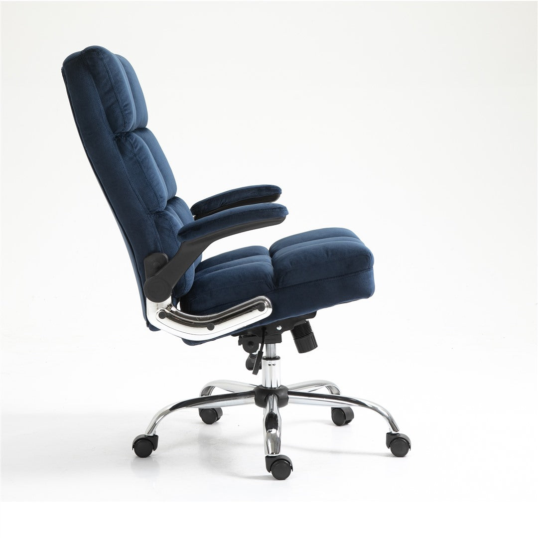 Blue office chair with chrome base on a white background