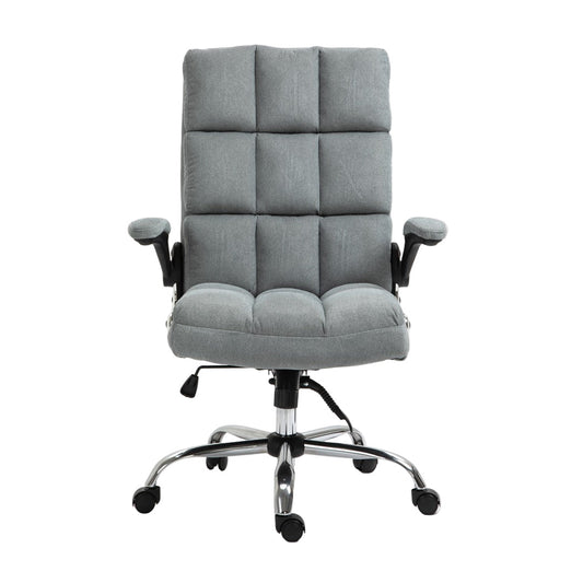 Gray office chair with quilted design on a white background