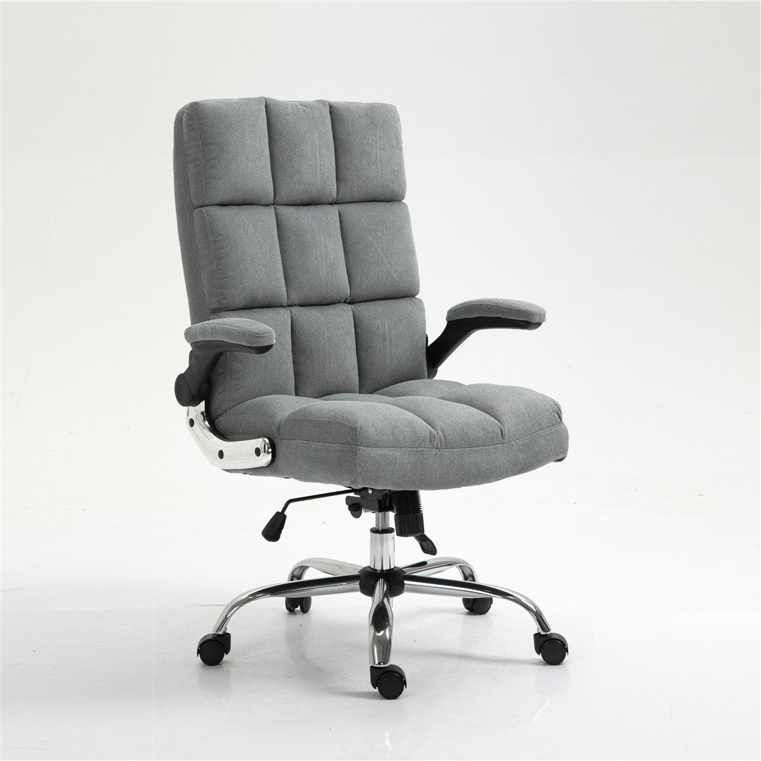 Gray office chair with chrome base on a white background