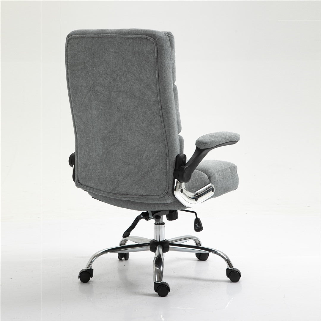 Gray office chair with a mesh back on a white background