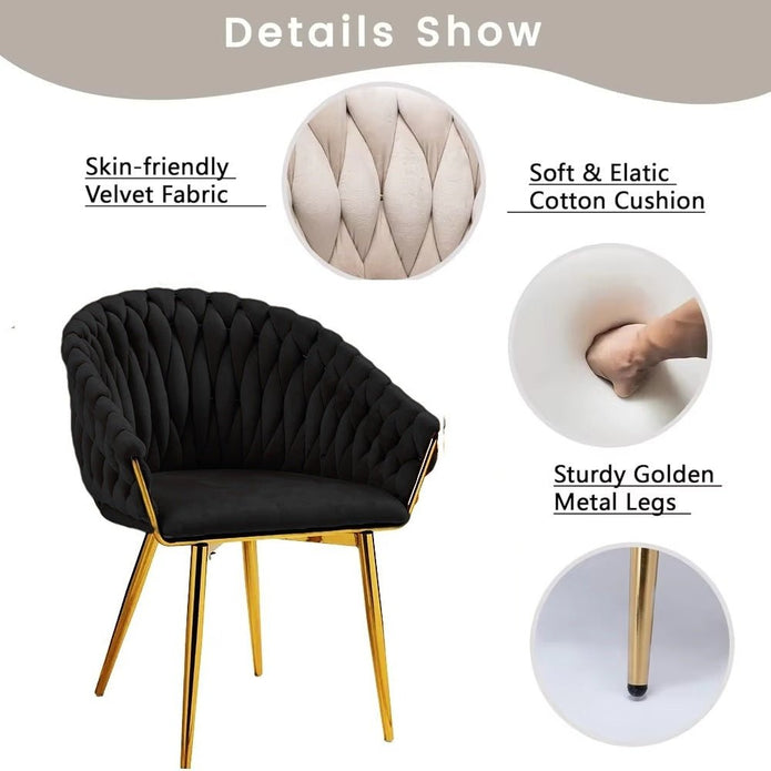 2 Black Serenita Velvet Dining Chairs with Gold Legs