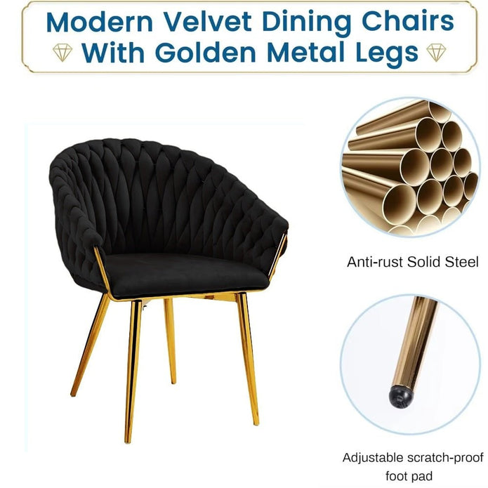 2 Black Serenita Velvet Dining Chairs with Gold Legs