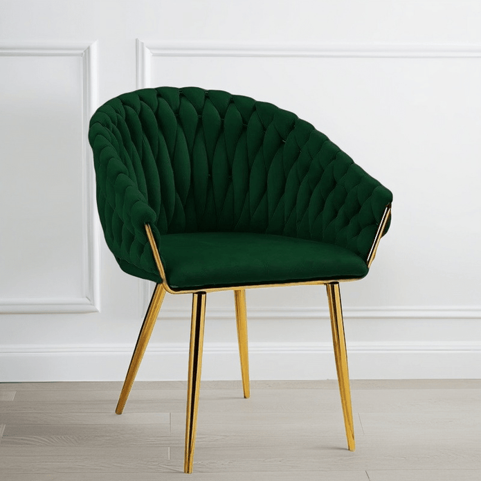 2 Emerald Green Serenita Velvet Dining Chairs with Gold Legs