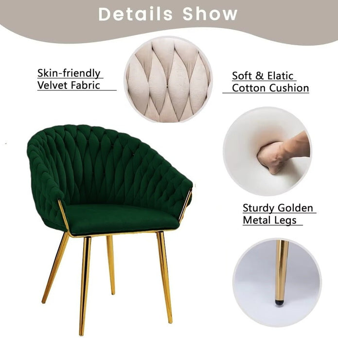 2 Emerald Green Serenita Velvet Dining Chairs with Gold Legs