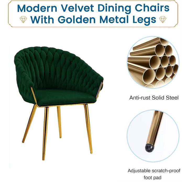 2 Emerald Green Serenita Velvet Dining Chairs with Gold Legs