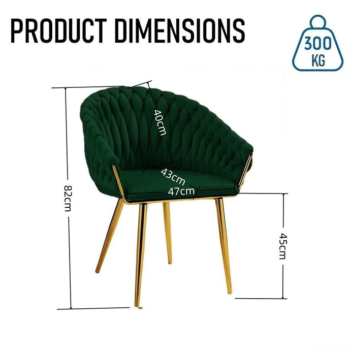 2 Emerald Green Serenita Velvet Dining Chairs with Gold Legs