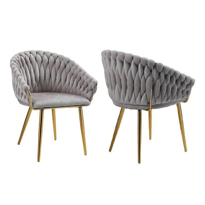 2 Grey Serenita Velvet Dining Chairs with Gold Legs
