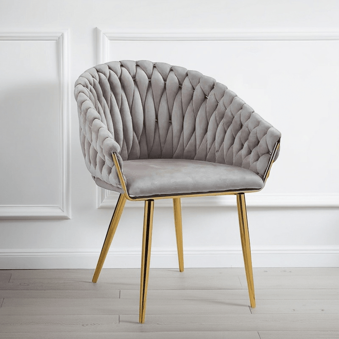 2 Grey Serenita Velvet Dining Chairs with Gold Legs