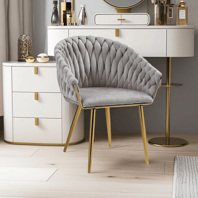 2 Grey Serenita Velvet Dining Chairs with Gold Legs
