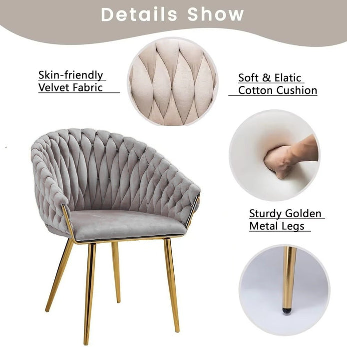 2 Grey Serenita Velvet Dining Chairs with Gold Legs