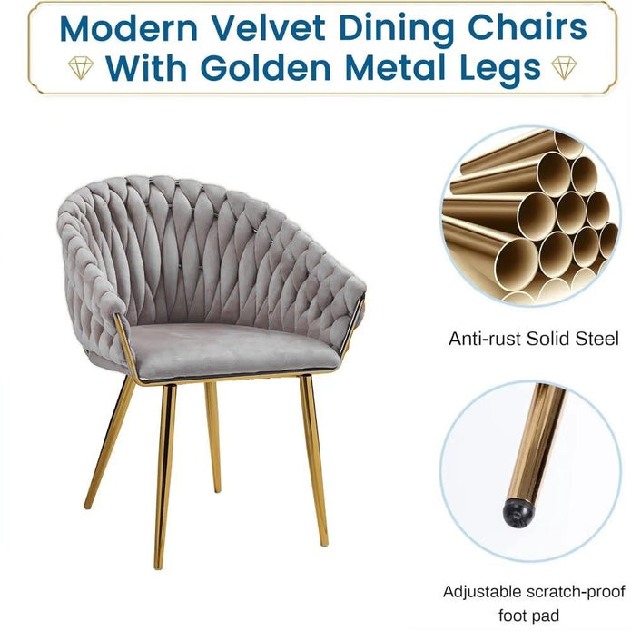 2 Grey Serenita Velvet Dining Chairs with Gold Legs