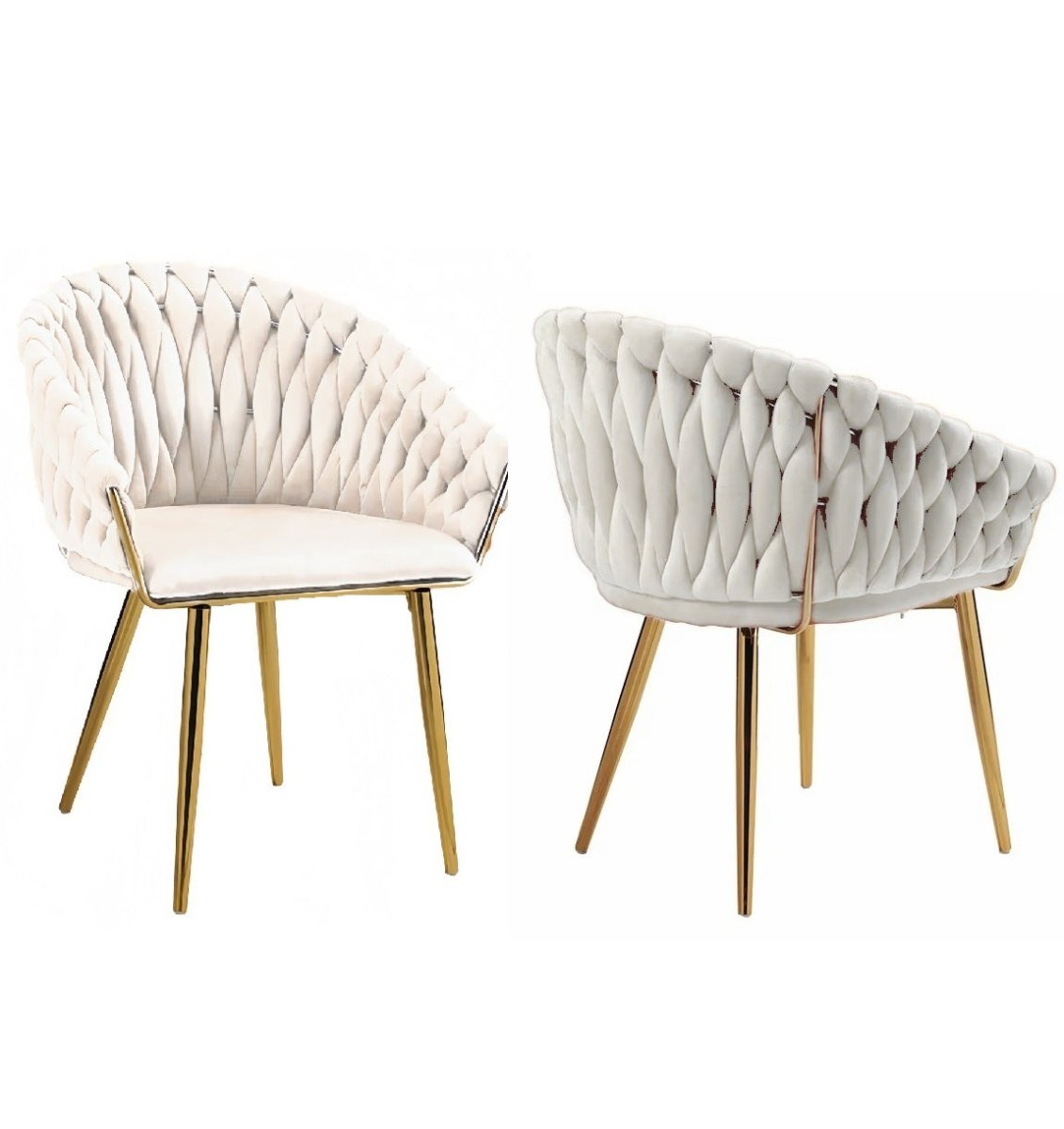 2 Ivory Serenita Velvet Dining Chairs with Gold Legs
