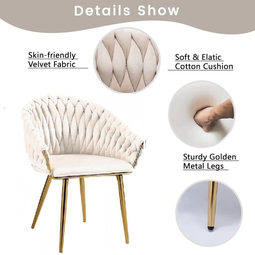 2 Ivory Serenita Velvet Dining Chairs with Gold Legs