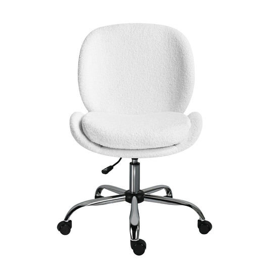 Teddy White Boucle Armless Swivel Study Office Desk Chair Seat