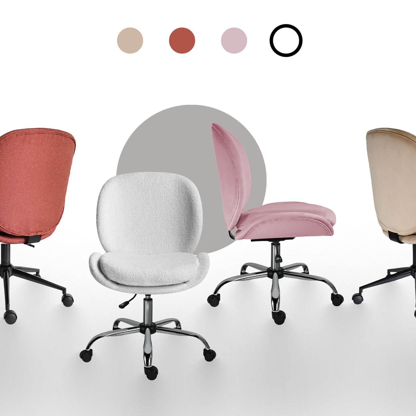 Teddy White Boucle Armless Swivel Study Office Desk Chair Seat