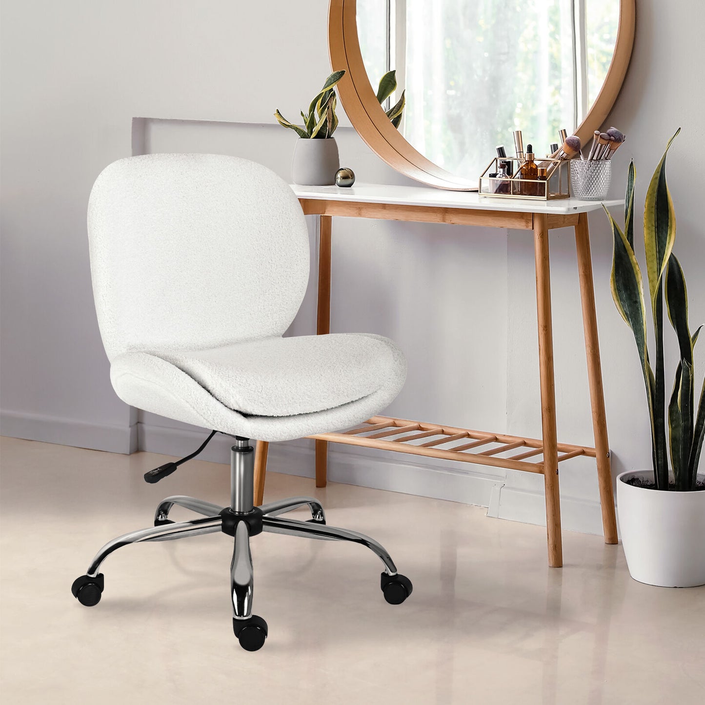 Teddy White Boucle Armless Swivel Study Office Desk Chair Seat