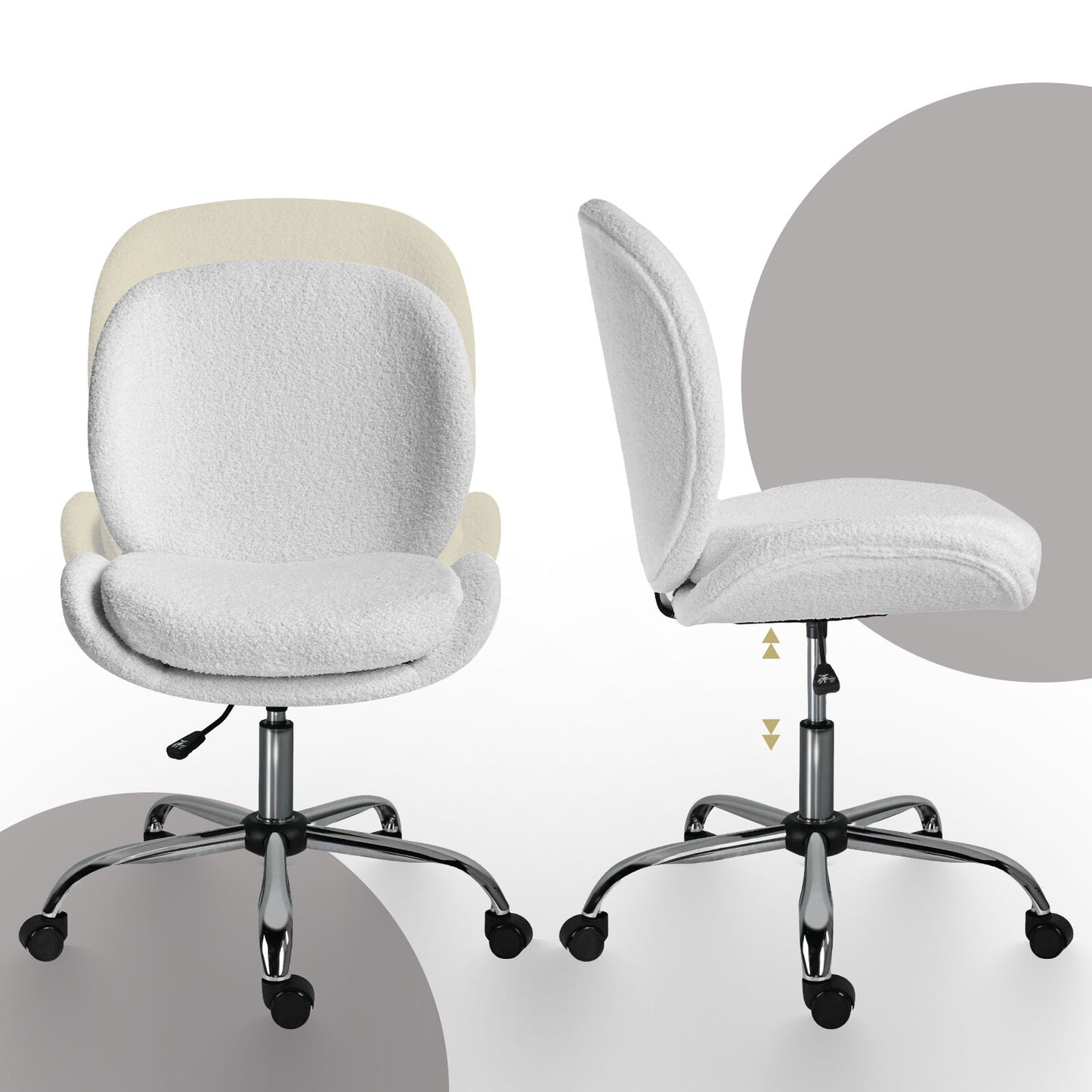 Teddy White Boucle Armless Swivel Study Office Desk Chair Seat