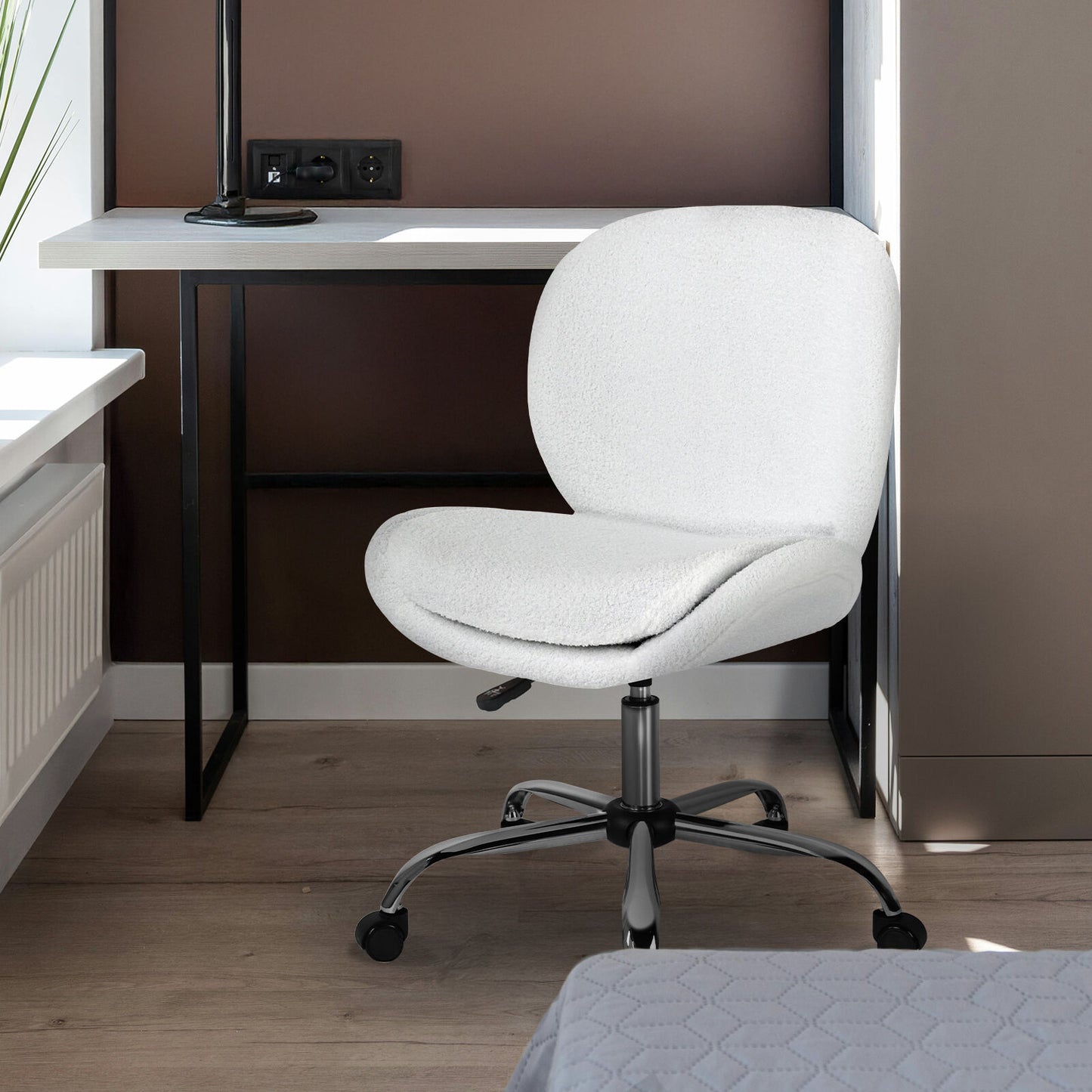 Teddy White Boucle Armless Swivel Study Office Desk Chair Seat