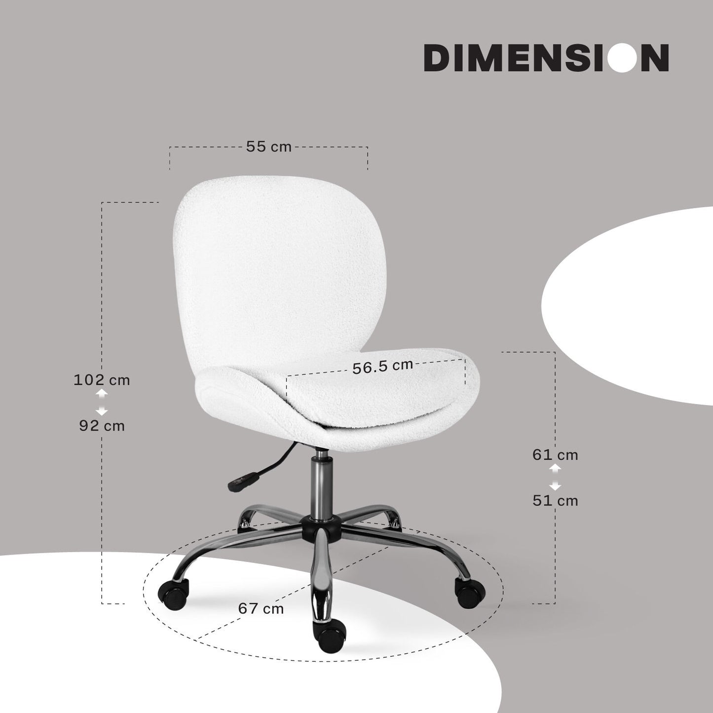 Teddy White Boucle Armless Swivel Study Office Desk Chair Seat