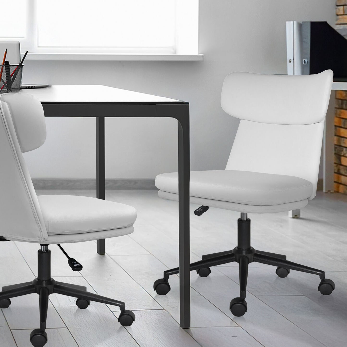 La Bella Office Desk Chair | PU Leather Home Office Swivel Chair Computer Seat WHITE