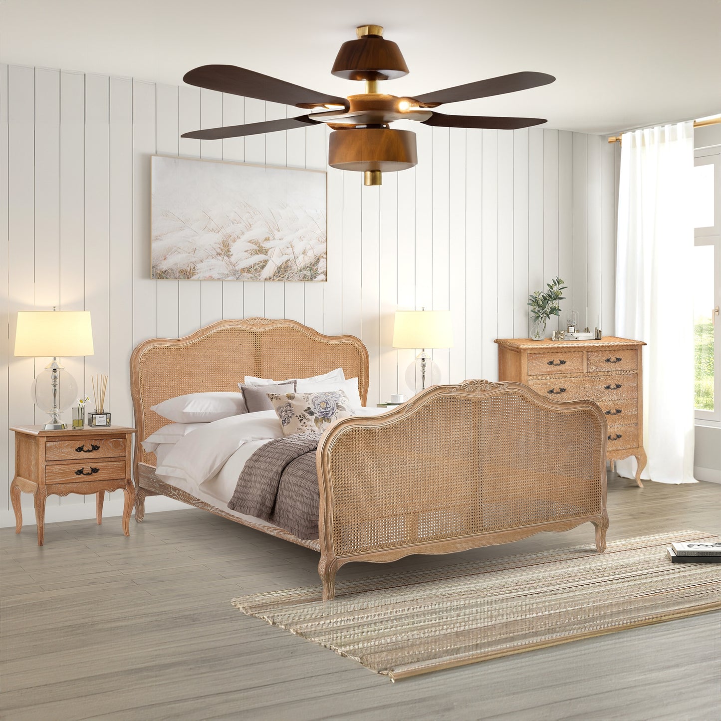 Ubud King Size Bed Frame - Solid Oak Natural Rattan