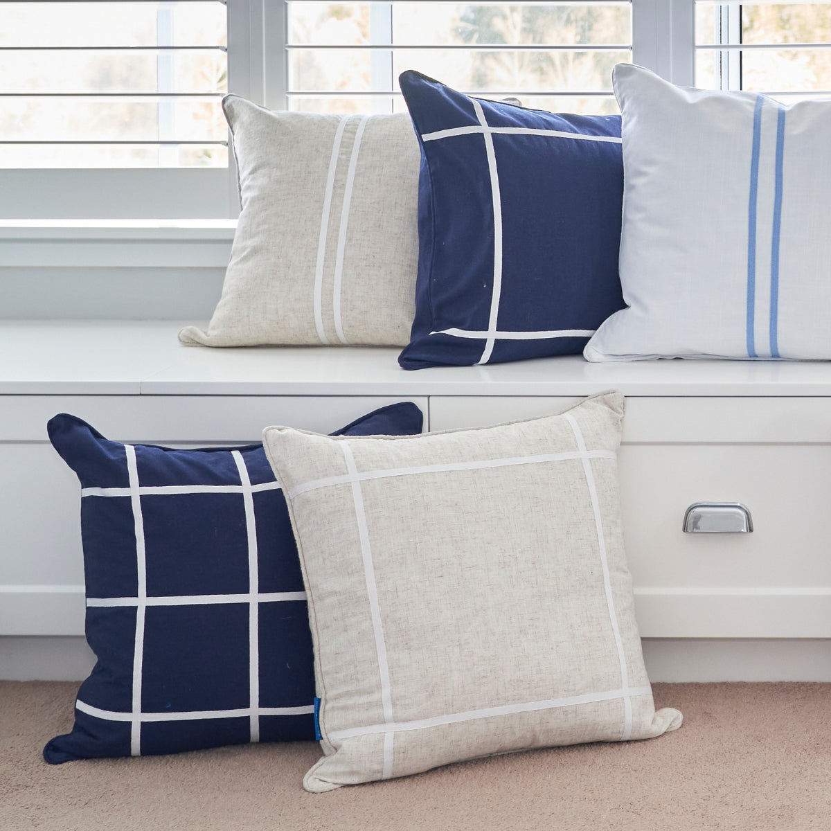 BISCAY Twin Stripe Linen and White Cushion Cover
