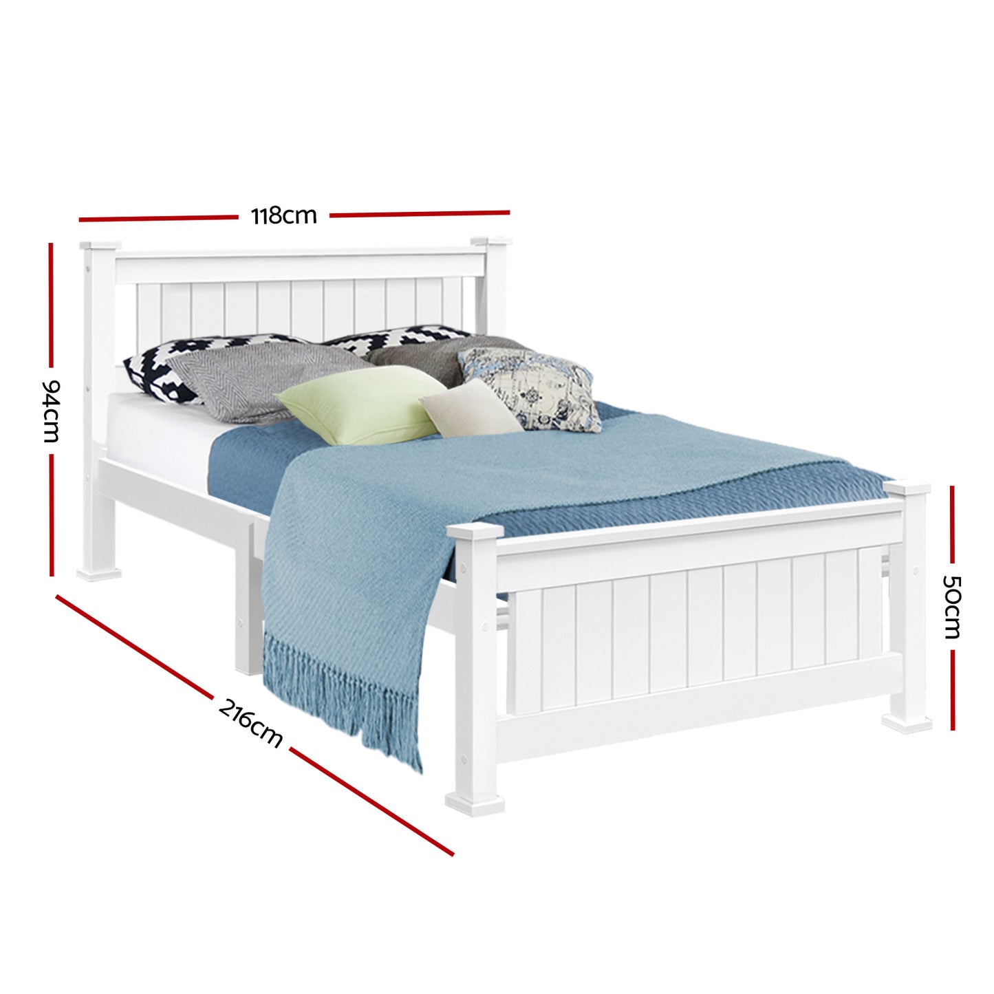 Rio Wooden Bed Frame King Single Size - White