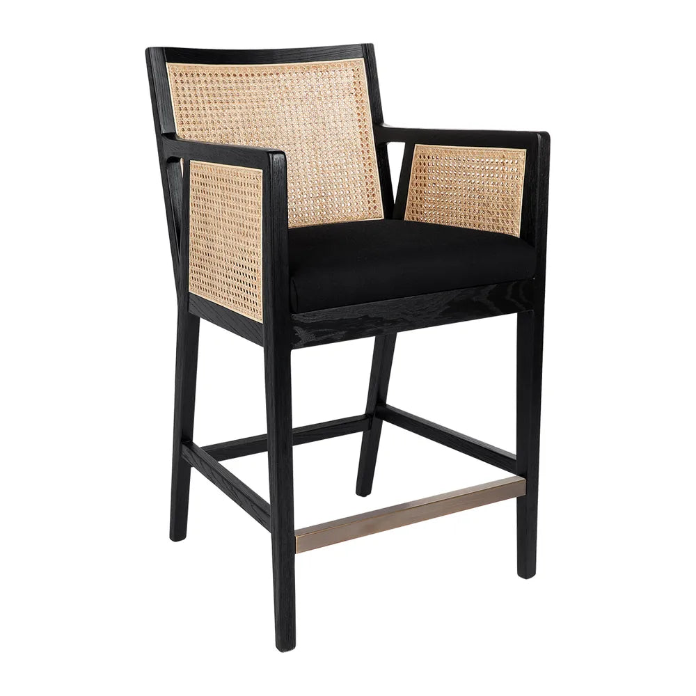Kane Black Rattan Kitchen Stool - Black Linen