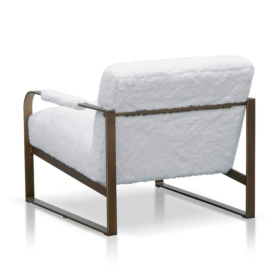 Isla White Fur Armchair - Antique Golden Frame