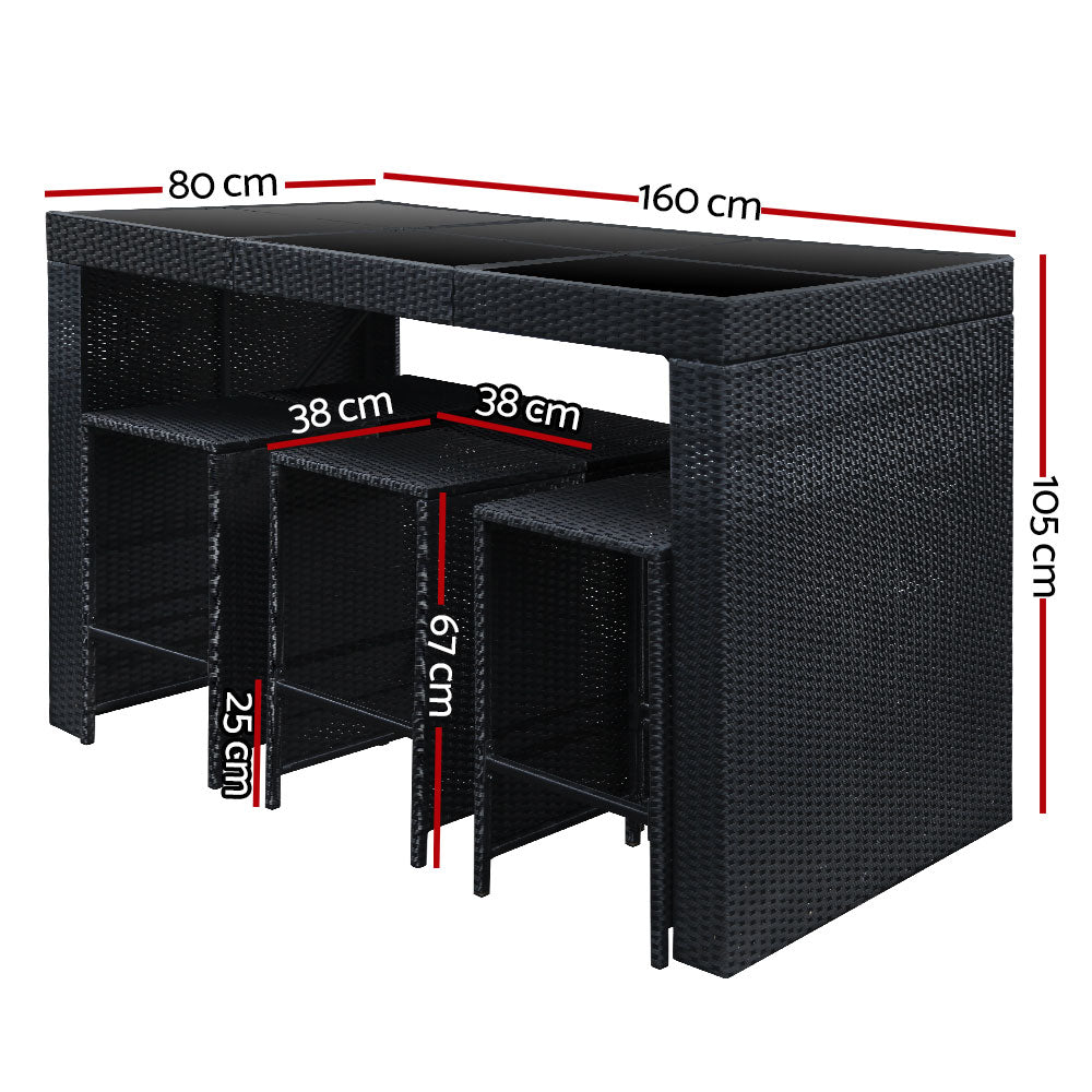 7 PC Outdoor Rattan Dining Table Set - Black