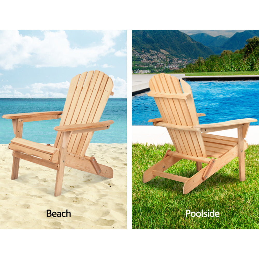 Set of 2 Outdoor Adirondack Lounge Beach Chairs - Natural