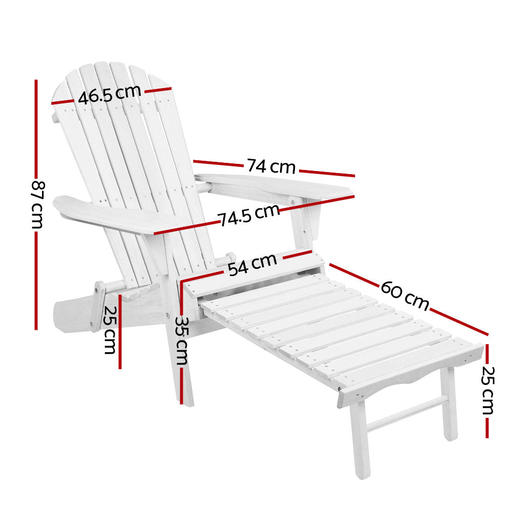 Outdoor Adirondack Lounge Beach Chair with Footstool - White