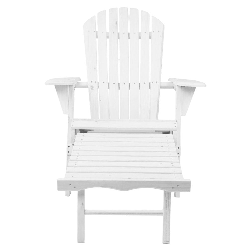 Outdoor Adirondack Lounge Beach Chair with Footstool - White