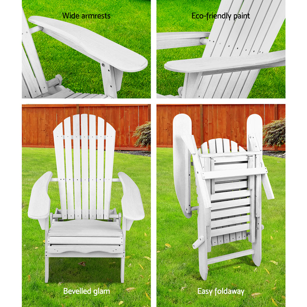 Set of 2 Outdoor Adirondack Lounge Beach Chairs with Footstools - White