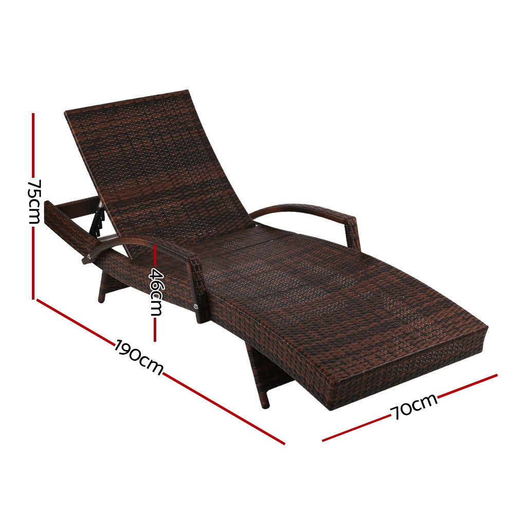 Set of 2 Rattan Sun Lounge Outdoor Furniture - Brown & Beige