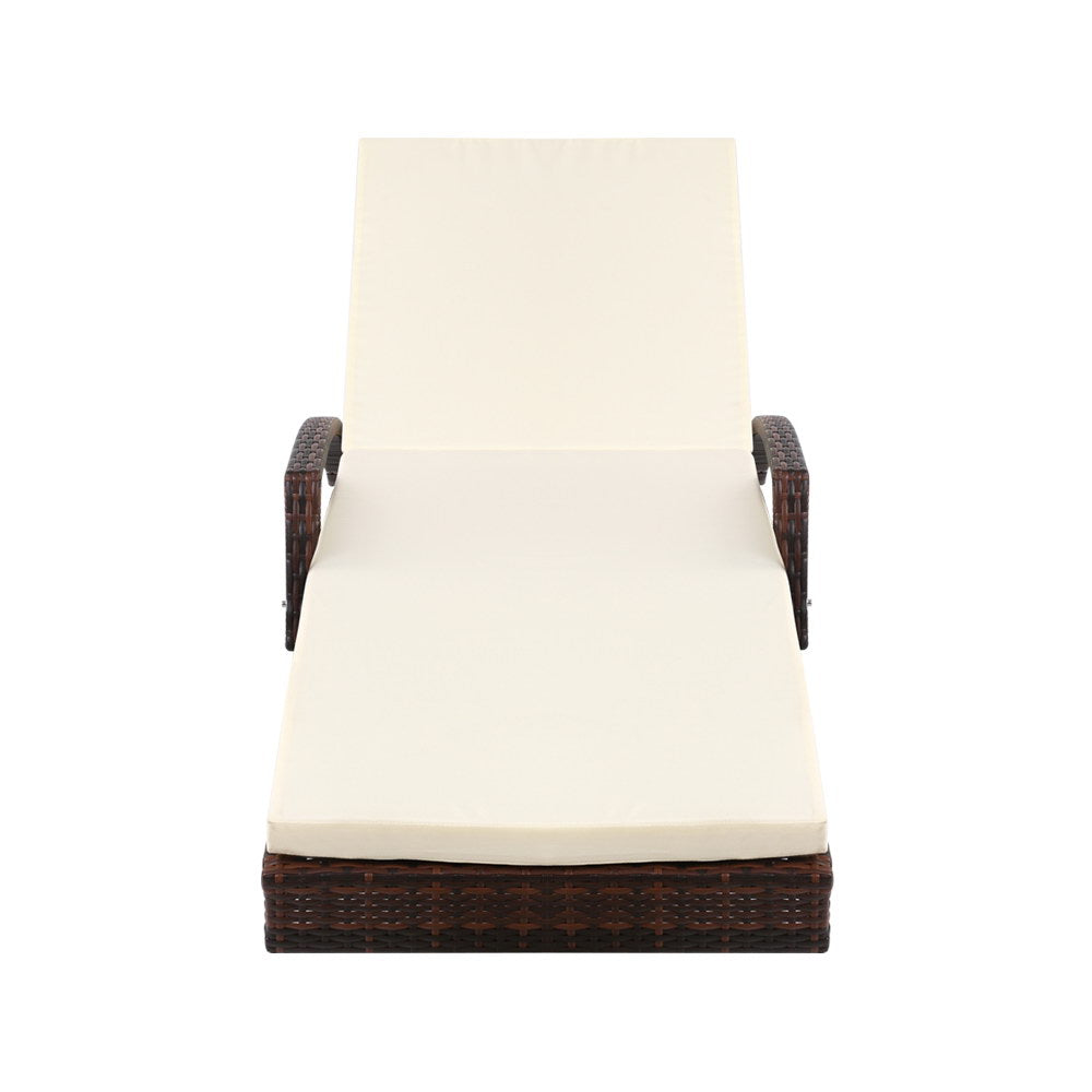 Set of 2 Rattan Sun Lounge Outdoor Furniture - Brown & Beige