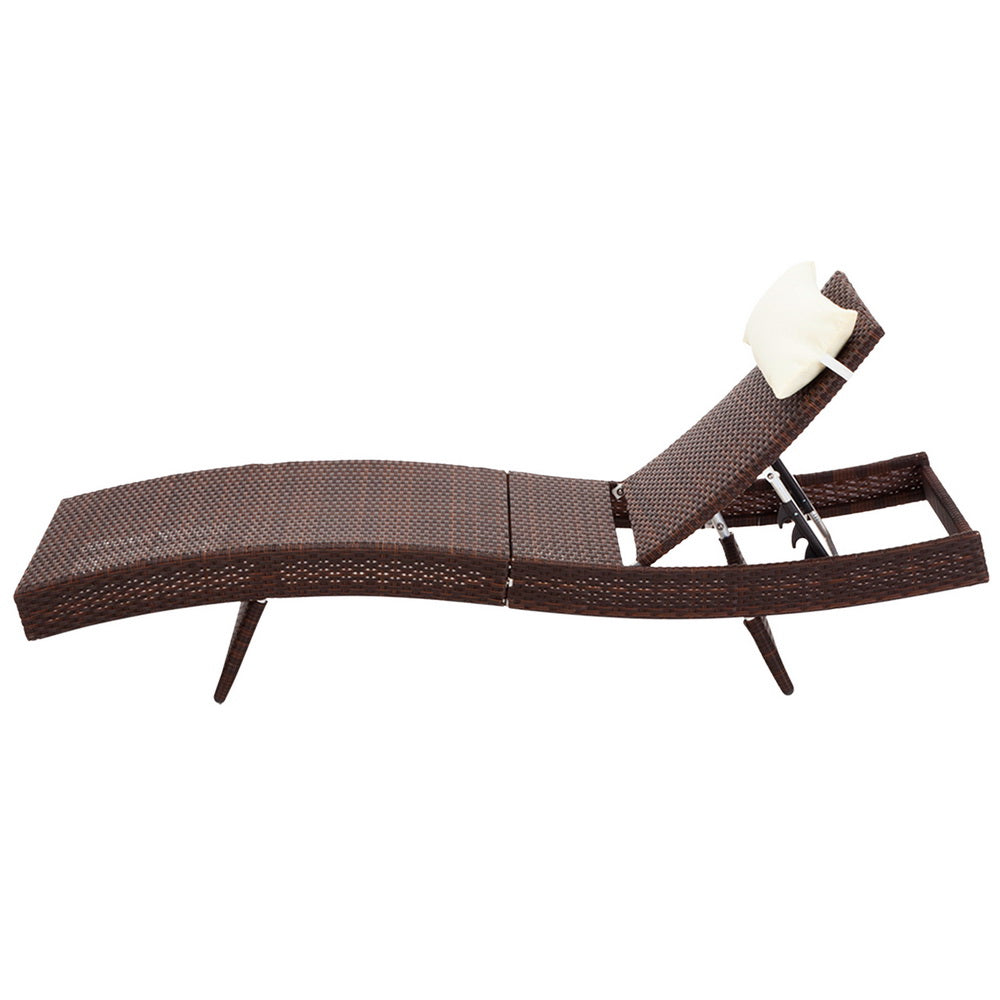 Set of 2 Sun Lounge Outdoor Furniture Wicker Lounger Rattan Day Bed Garden Patio - Brown