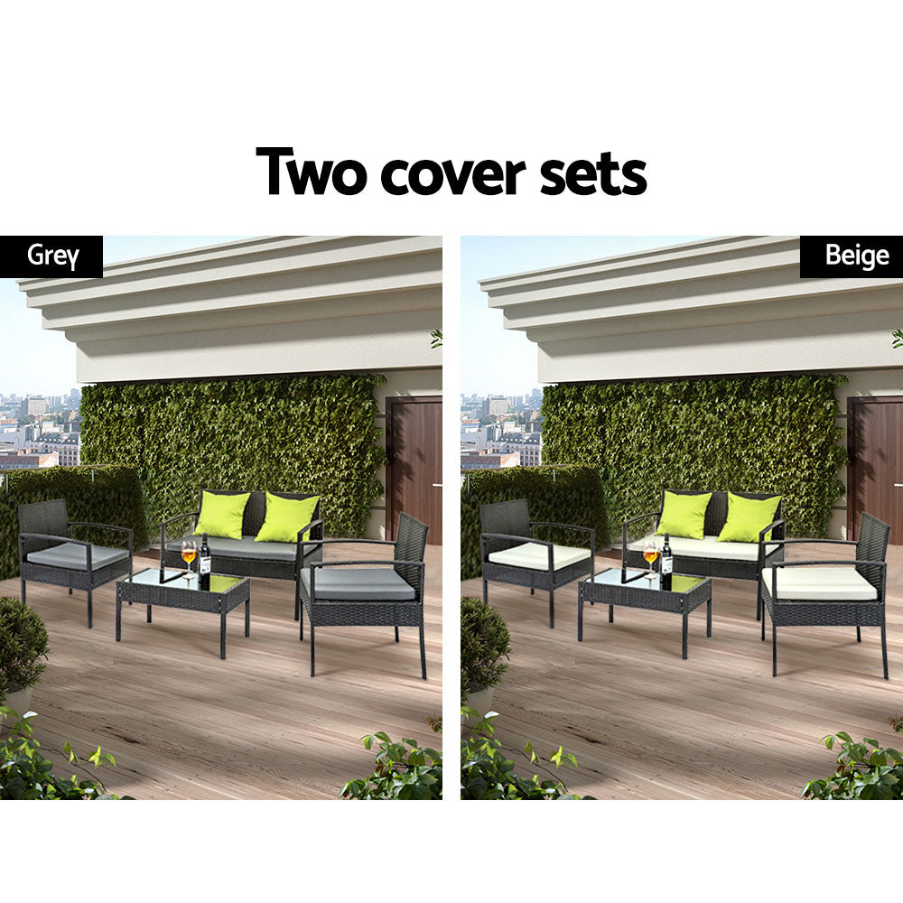 4 Seater Outdoor Rattan Sofa Lounge Setting- Black