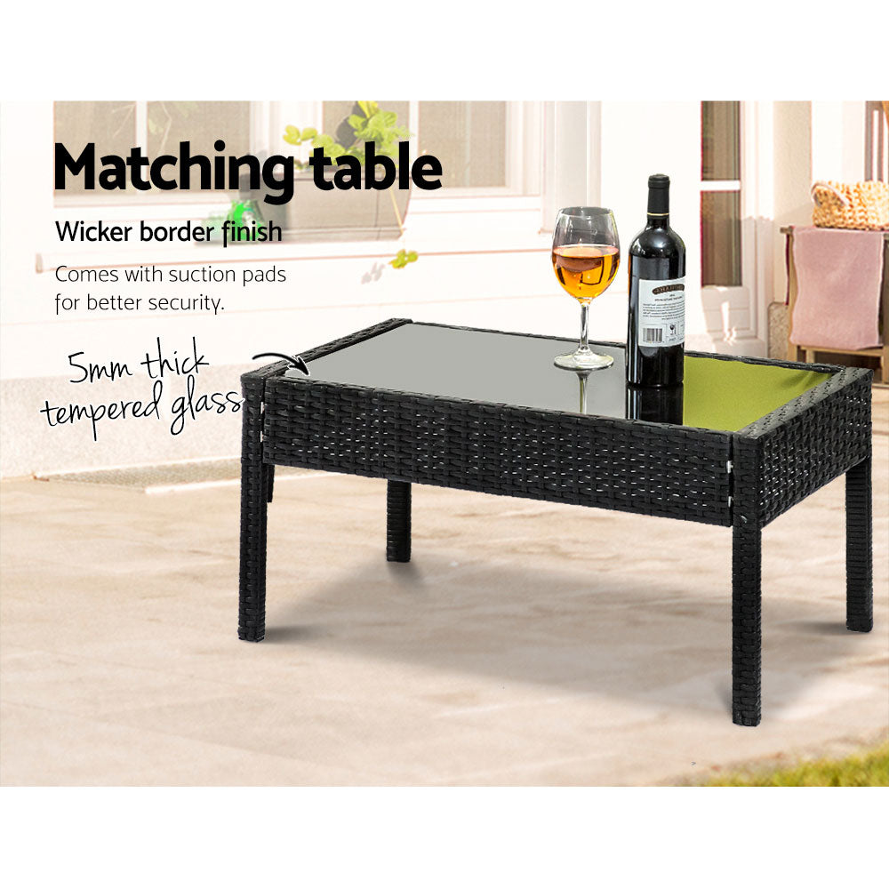 4 Seater Outdoor Rattan Sofa Lounge Setting- Black