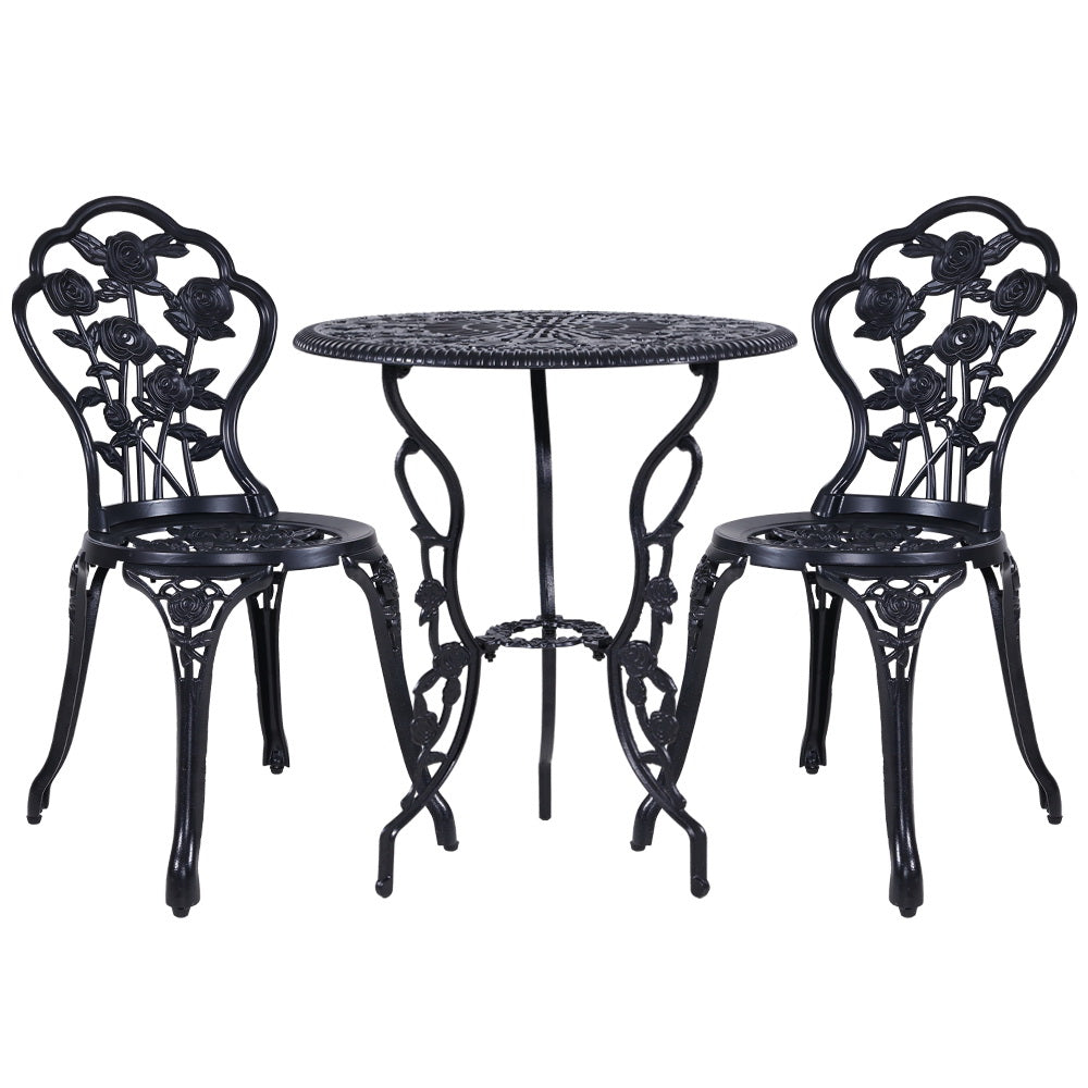 3PC Outdoor Cast Aluminium Bistro Table Chair Setting B- Black