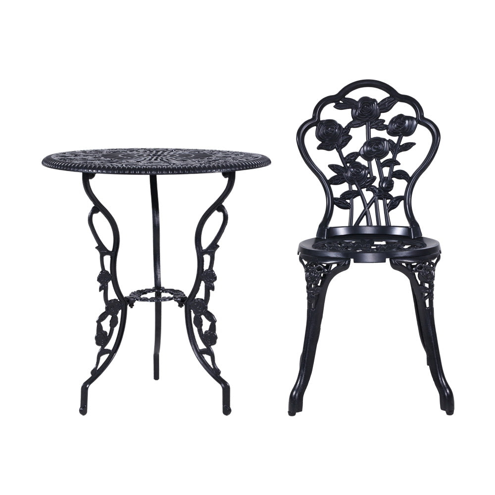 3PC Outdoor Cast Aluminium Bistro Table Chair Setting B- Black