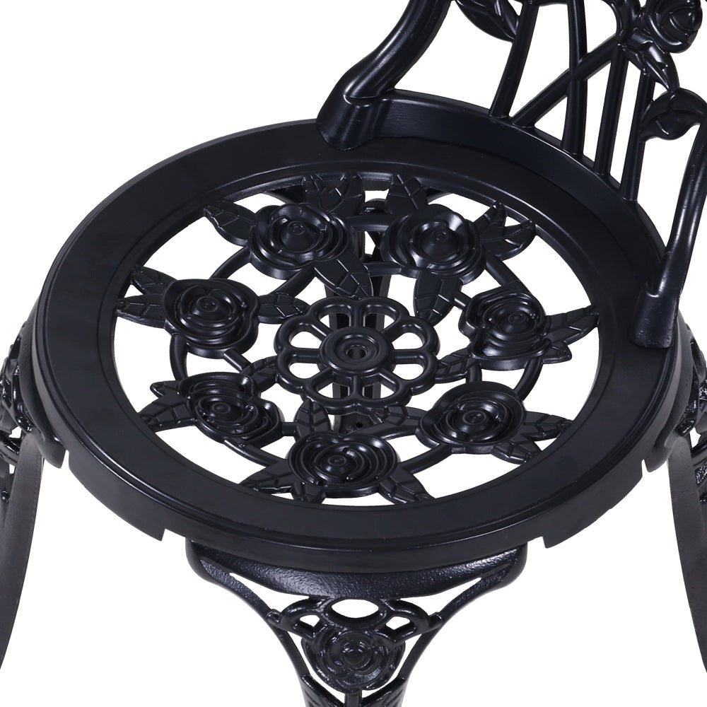 3PC Outdoor Cast Aluminium Bistro Table Chair Setting B- Black